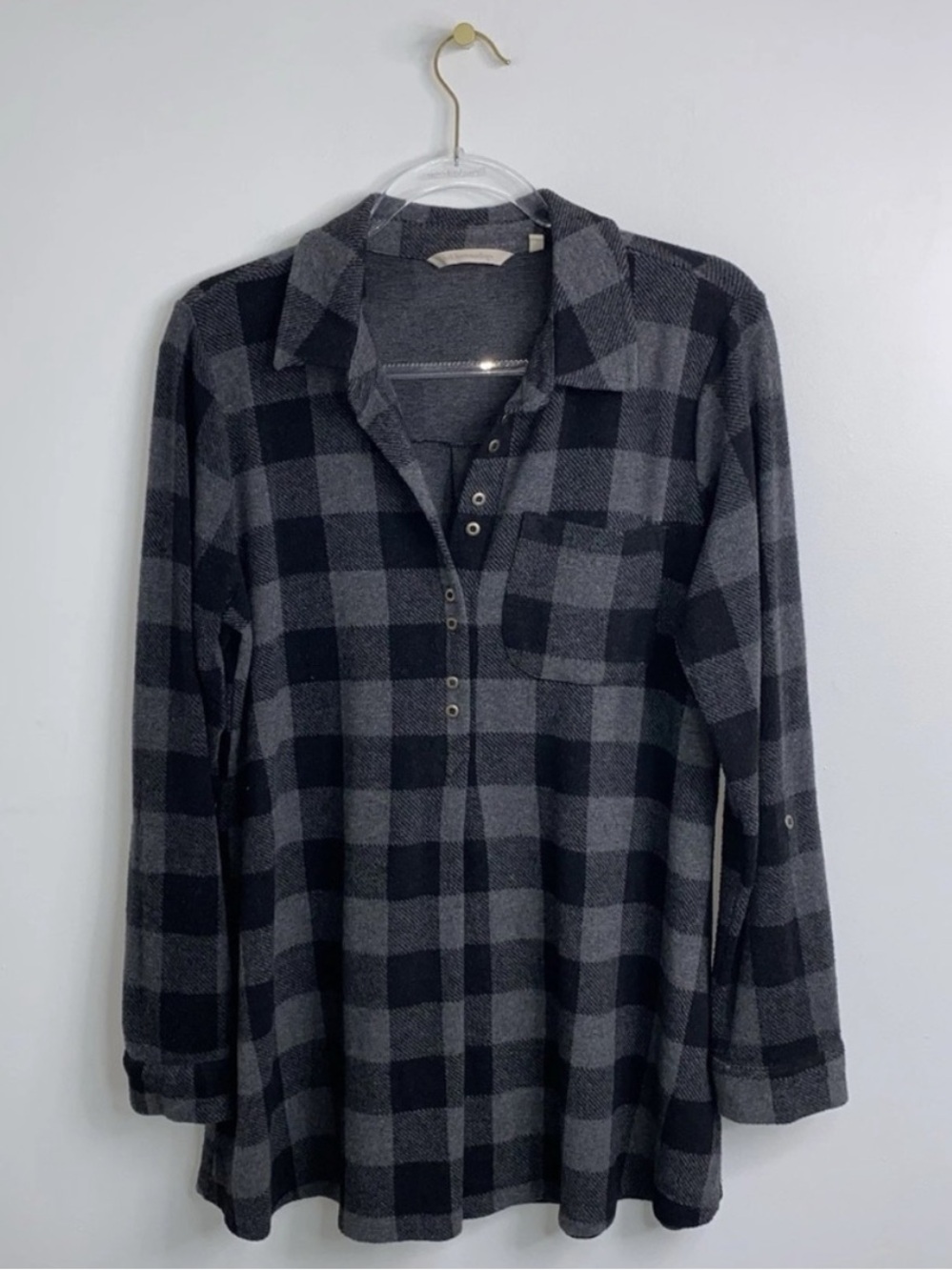 Share Soft Surroundings Women’s Size M Mad About Plaid Tunic Top Black